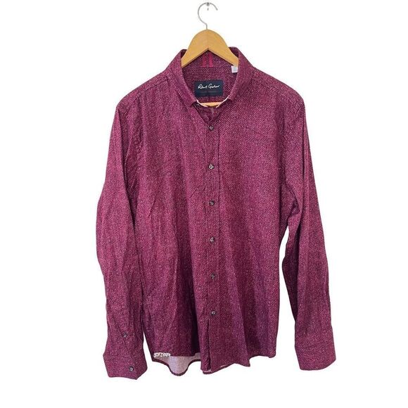 Robert Graham Dark Red Modern American Pattern 100% Cotton Stretch Dress Shirt - Picture 1 of 10